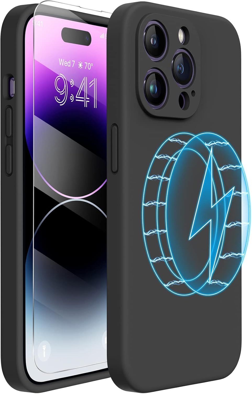 61KG0SJ3UqL._AC_SL1500_ Miracase Designed for iPhone 14 Pro Case, Compatible with Magsafe, Shockproof Liquid Silicone Rubber Phone Case Cover for 14 Pro 6.1 inch, Black Magnetic