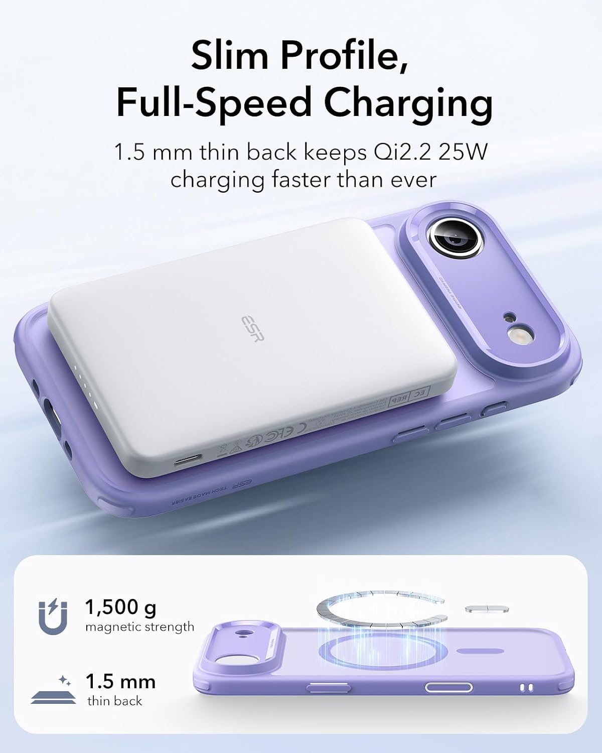 ESR for iPhone Air Case, Camera Control Cover, Compatible with MagSafe, Shockproof Military-Grade Protection, Magnetic Phone Case for iPhone Air, Classic Hybrid Case, Frosted Purple