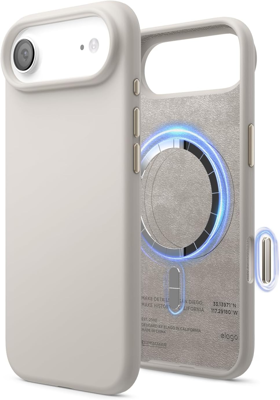 61KO9oL7S-L._AC_SL1500_ elago for iPhone Air Case, Premium Magnetic Silicone Case, Compatible with MagSafe, Liquid Silicone Material, Protective Cover, Shockproof, Slim Phone, 6.5 inch (Stone)