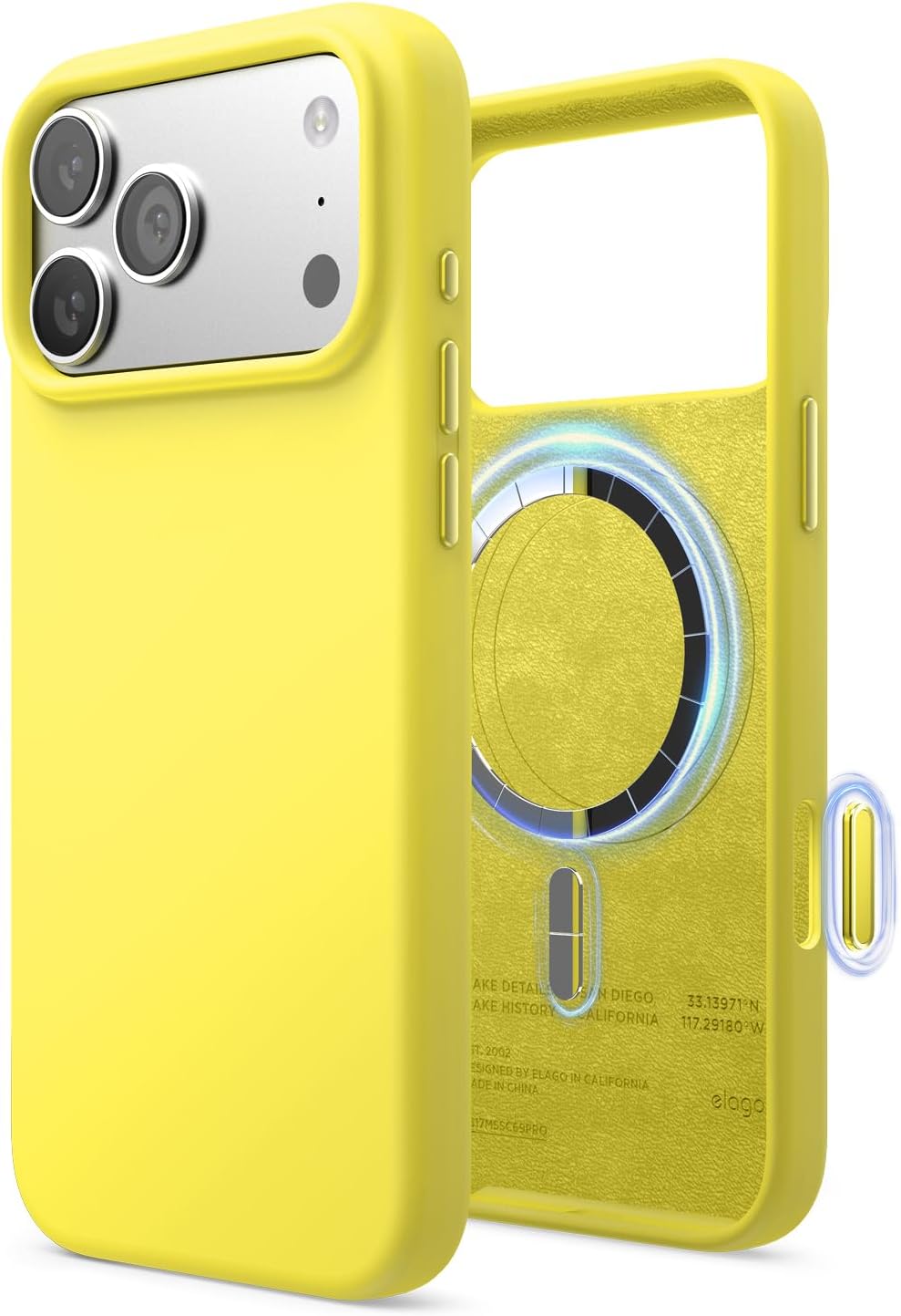 61KkER8zWCL._AC_SL1500_ elago for iPhone 17 Pro Max Case, Premium Magnetic Silicone Case, Compatible with MagSafe, Liquid Silicone Material, Protective Cover, Shockproof, Slim Phone, 6.9 inch (Neon Yellow)