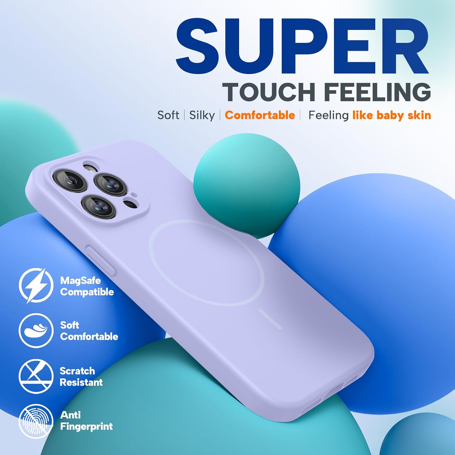 Miracase Magnetic for iPhone 14 Pro Max Case, [Soft Anti-Scratch Microfiber Lining], Compatible with MagSafe, Silicone Shockproof Protection Phone Case for iPhone 14 Pro Max,Light Purple