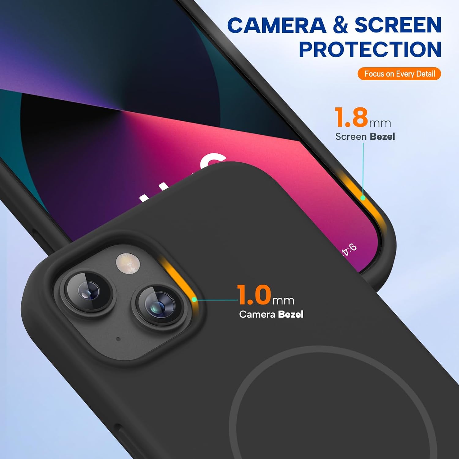 Miracase Magnetic for iPhone 13 Case, [Soft Anti-Scratch Microfiber Lining], Compatible with MagSafe, Liquid Silicone Case Shockproof Drop Protection Phone Case for 13, Black Magnetic