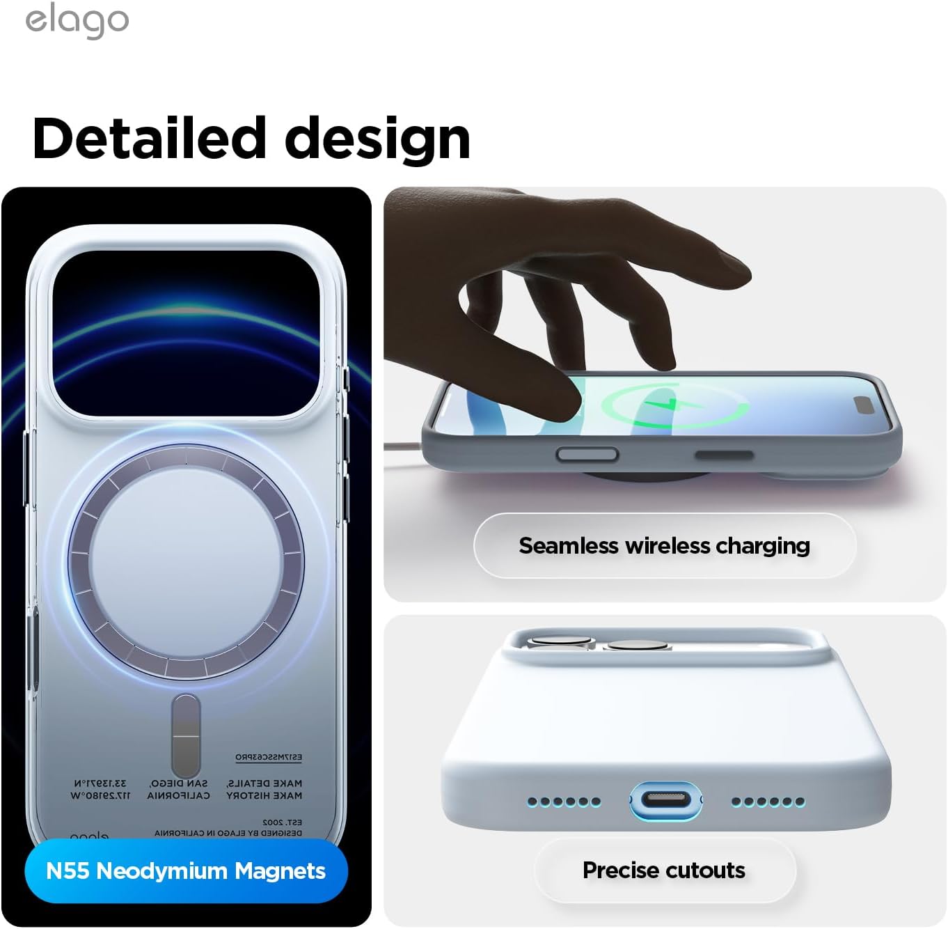 elago for iPhone 17 Pro Max Case, Premium Magnetic Silicone Case, Compatible with MagSafe, Liquid Silicone Material, Protective Cover, Shockproof, Slim Phone, 6.9 inch (Light Blue)