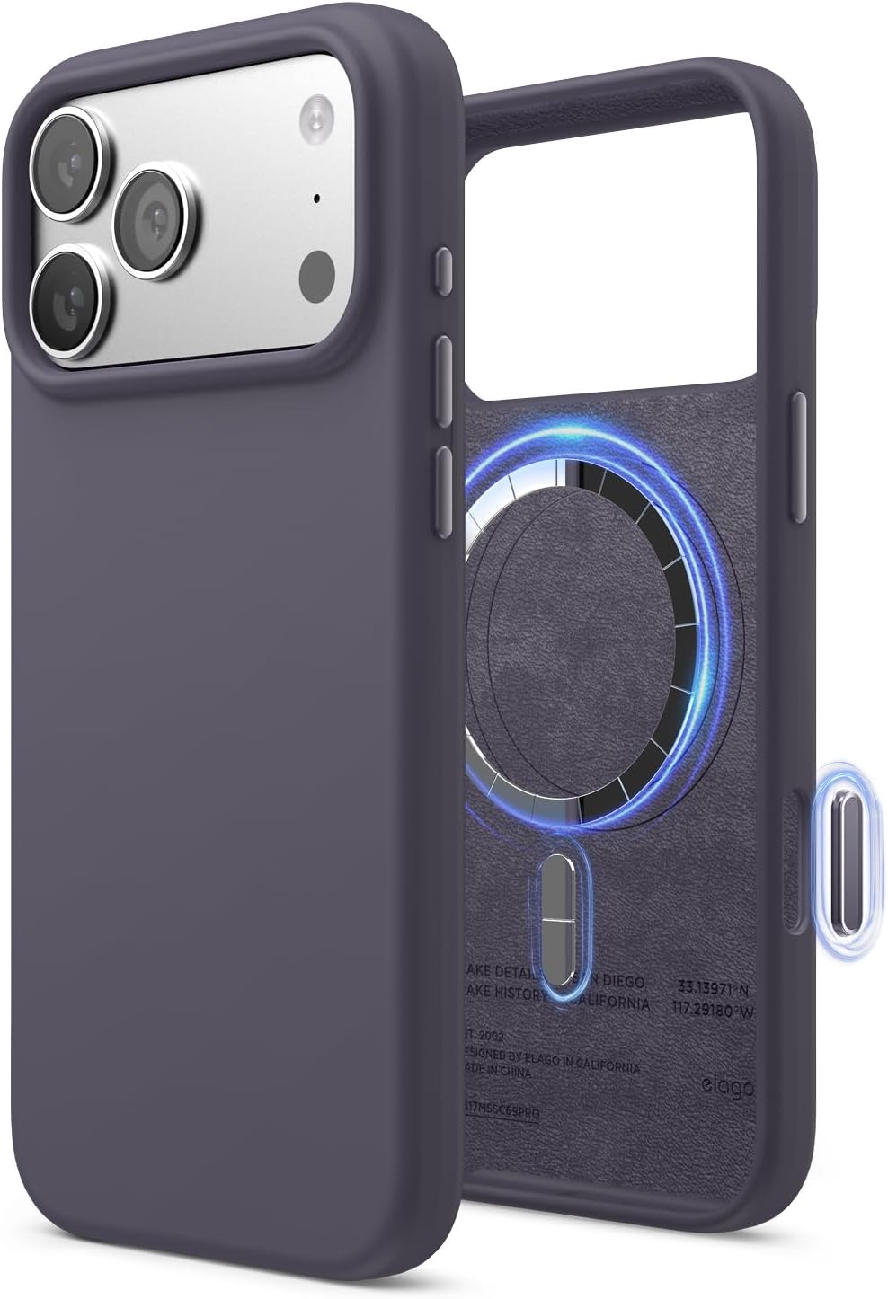 61LVyUsquxL._AC_SL1500_ elago for iPhone 17 Pro Max Case, Premium Magnetic Silicone Case, Compatible with MagSafe, Liquid Silicone Material, Protective Cover, Shockproof, Slim Phone, 6.9 inch (Deep Lavender)