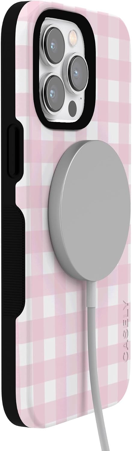 61Lho1-gbdL._AC_SL1500_ Casely iPhone 14 Pro Case | Pink Plaid | Sunday Best | Bold Protective Design | Compatible with MagSafe