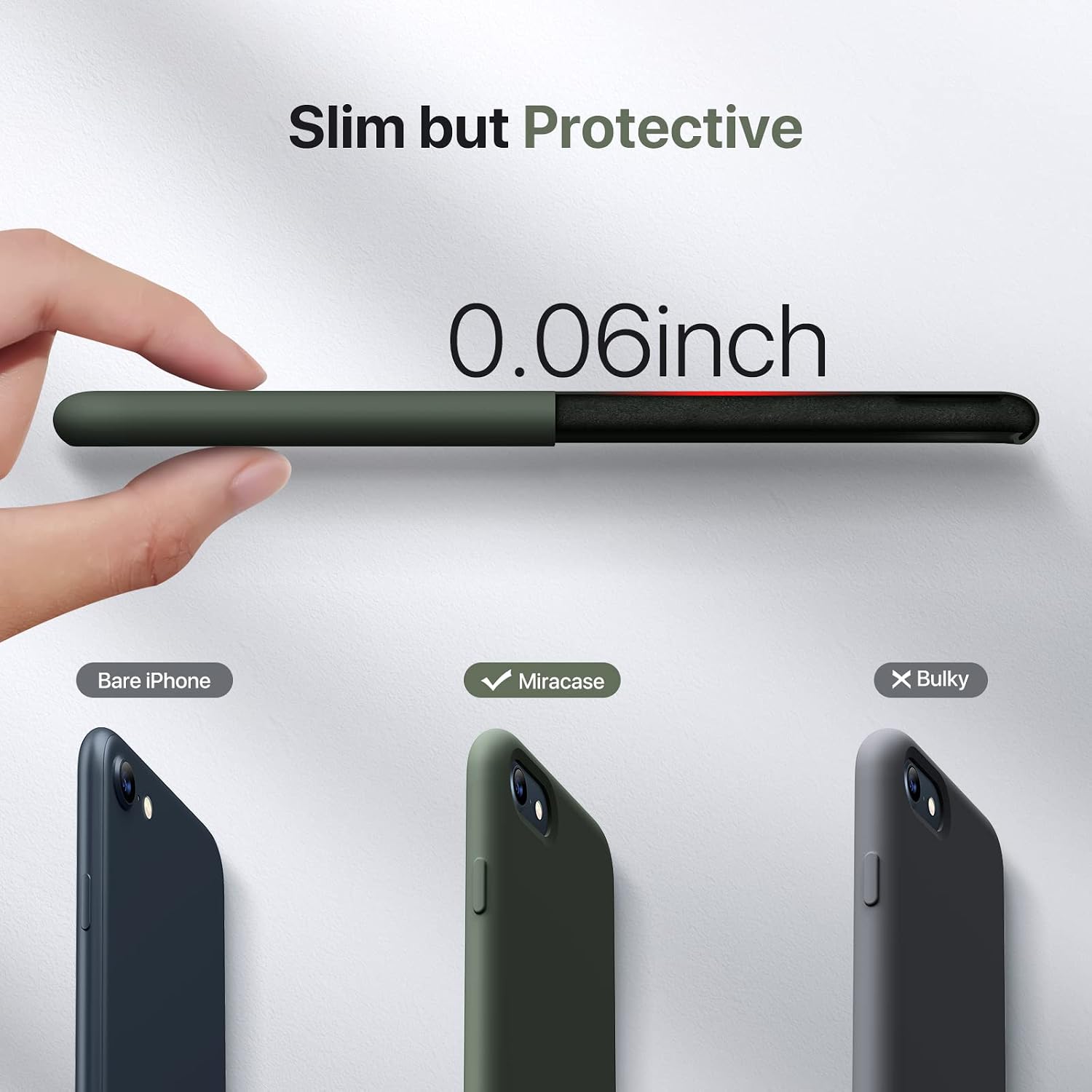 61LisvxWw8L._AC_SL1500_ Miracase Ultra Slim Designed for iPhone SE Case 2022(3rd Gen)/iPhone SE 2020 Case(2nd Gen)/iPhone 7 Case/iPhone 8 Case with Screen Protector, Multi-Color Silicone Shockproof Phone Case(Dark Green)