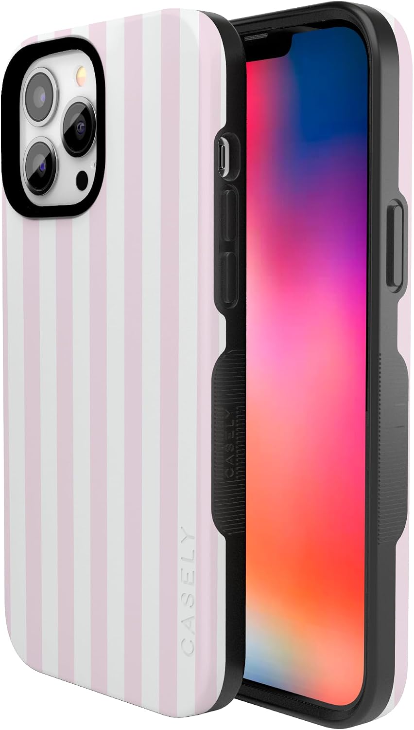 61Lkhvc9IrL._AC_SL1500_ Casely iPhone 13 Pro Case | Sunday Best | Pink Stripes | Bold Protective Design | Compatible with MagSafe