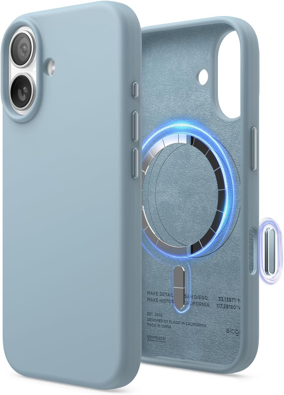61LmVJpN3NL._AC_SL1500_ elago for iPhone 17 Case, Premium Magnetic Silicone Case, Compatible with MagSafe, Liquid Silicone Material, Protective Cover, Shockproof, Slim Phone, 6.3 inch (Sky Blue)