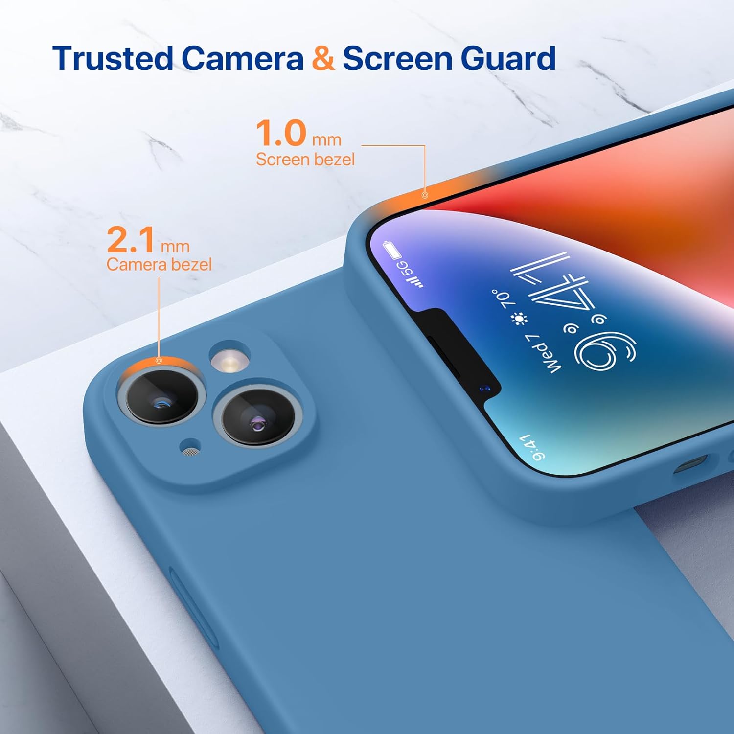 Miracase Designed for iPhone 14 Case,[Upgraded Enhanced Camera Protection],Shockproof Liquid Silicone Case with Microfiber Lining, 6.1 inch,Capri Blue