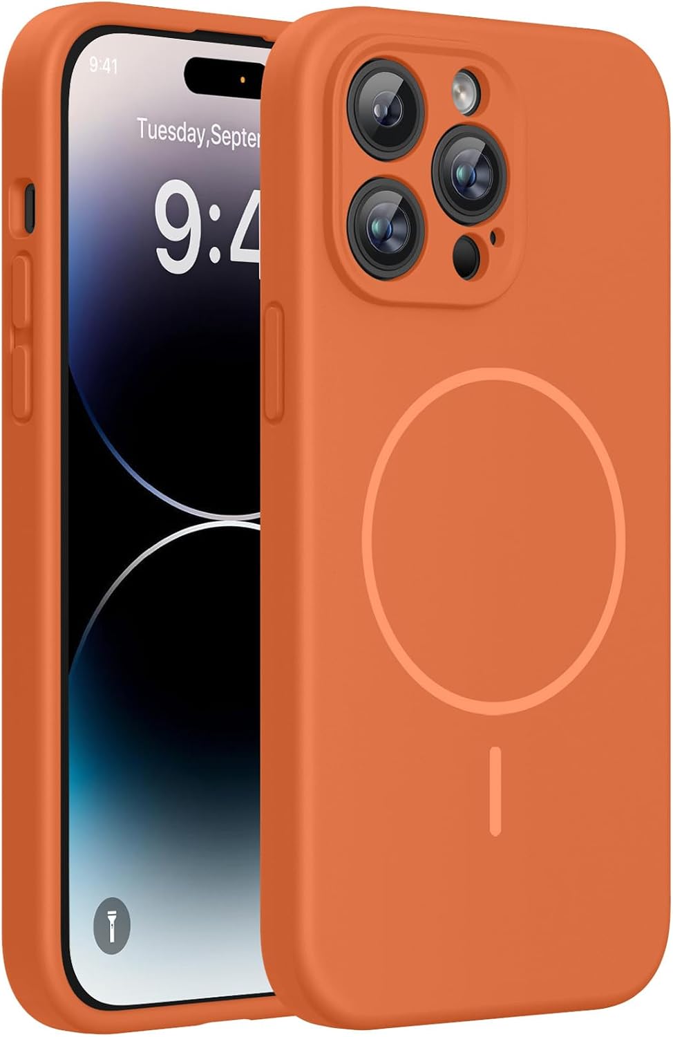 Miracase Magnetic for iPhone 14 Pro Max Case, [Soft Anti-Scratch Microfiber Lining], Compatible with MagSafe, Silicone Shockproof Protection Phone Case for iPhone 14 Pro Max,Orange