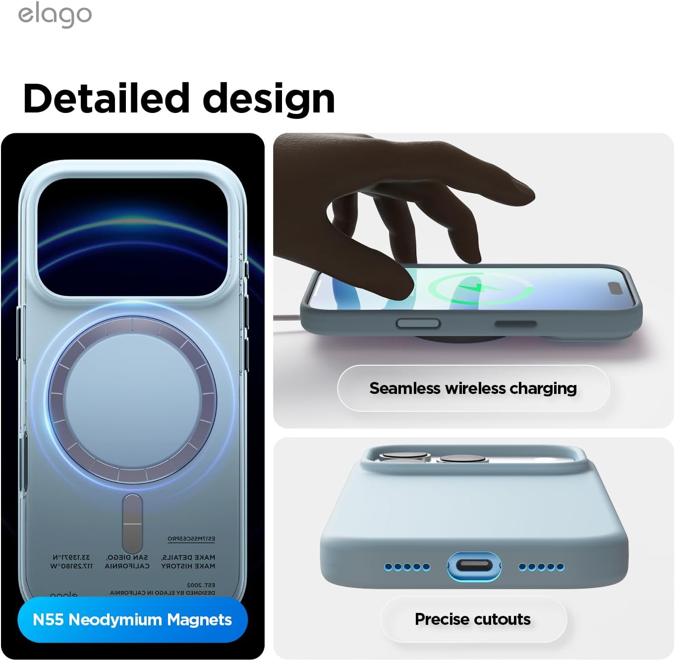 elago for iPhone 17 Pro Case, Premium Magnetic Silicone Case, Compatible with MagSafe, Liquid Silicone Material, Protective Cover, Shockproof, Slim Phone, 6.3 inch (Sky Blue)