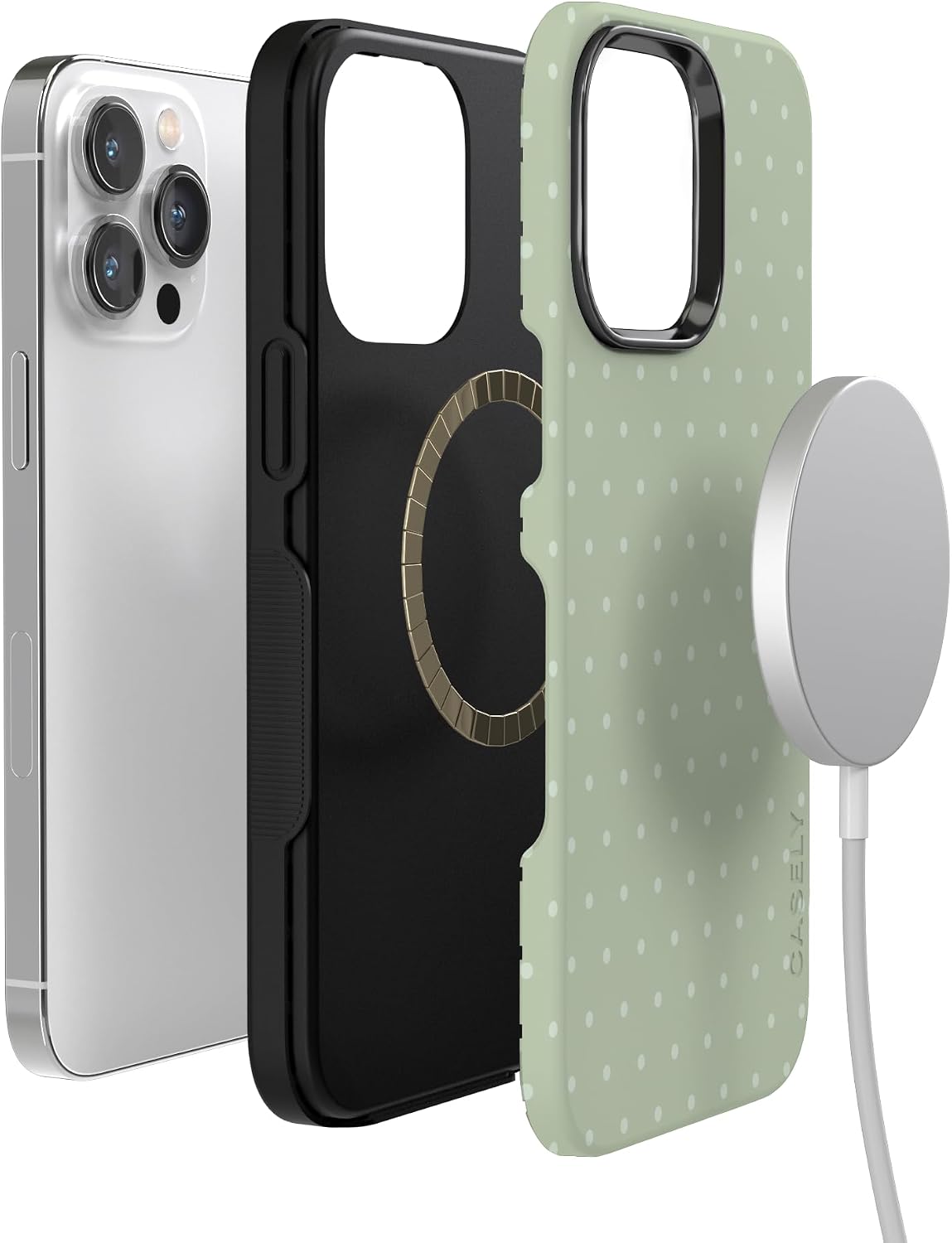 61MnTjbbF1L._AC_SL1500_ Casely iPhone 14 Pro Case | On the Dot | Green Polka Dot | Bold Protective Design | Compatible with MagSafe