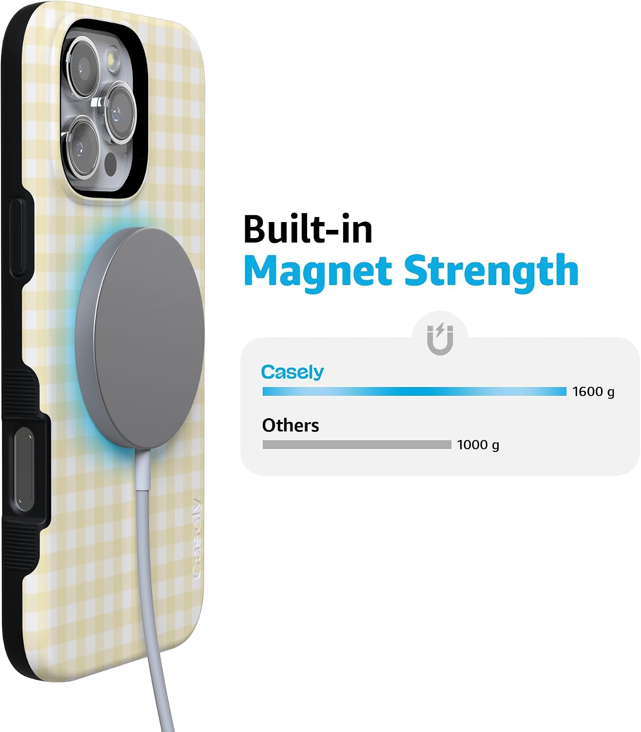 61NHXbvZyL._AC_SL1500_ Casely iPhone 16 Pro Max Case | Pastel Picnic | Yellow Gingham | Bold Protective Design | Compatible with MagSafe