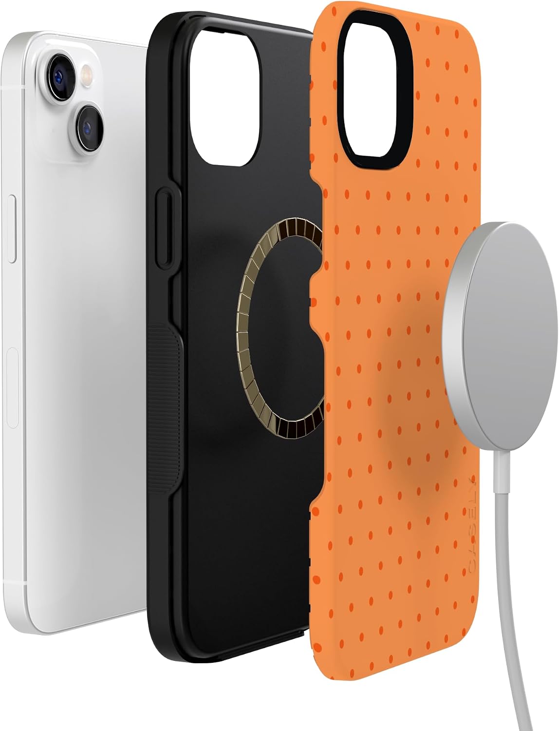 61NS1xUu43L._AC_SL1500_ Casely iPhone 14 Case | On the Dot | Orange Polka Dot | Bold Protective Design | Compatible with MagSafe