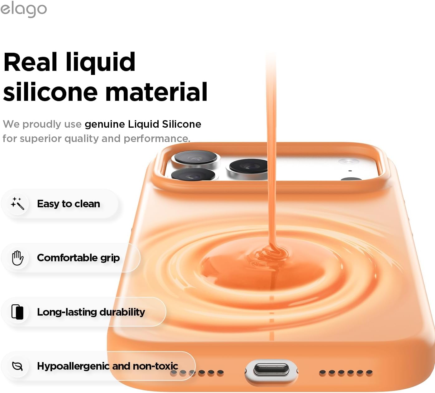elago for iPhone 17 Pro Max Case, Premium Magnetic Silicone Case, Compatible with MagSafe, Liquid Silicone Material, Protective Cover, Shockproof, Slim Phone, 6.9 inch (Orange)