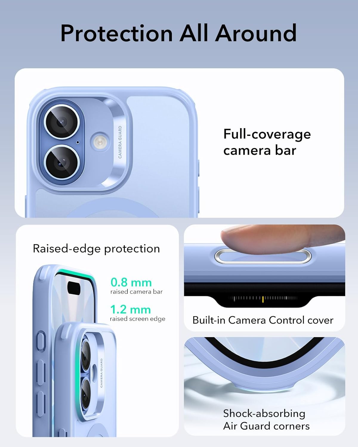 61O2Htrq7KL._AC_SL1500_ ESR for iPhone 17 Case, Camera Control Cover, Compatible with MagSafe, Shockproof Military-Grade Protection, Magnetic Phone Case for iPhone 17, Classic Hybrid Case, Frosted Light Blue