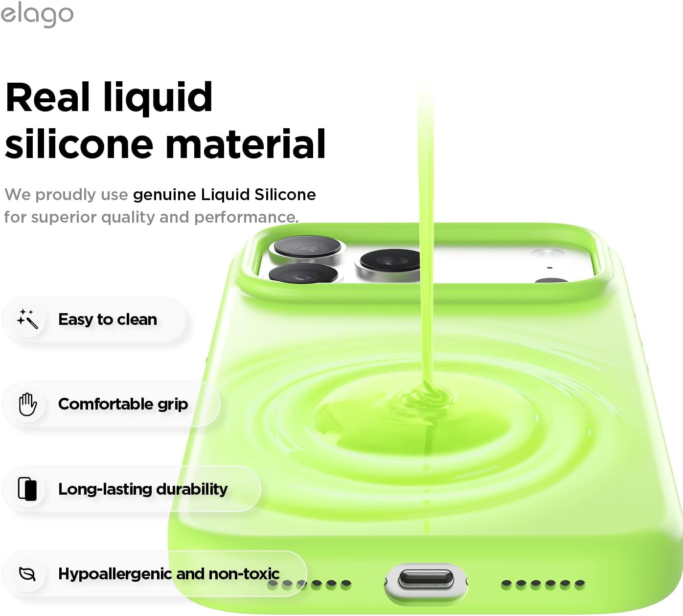 elago for iPhone 17 Pro Max Case, Premium Magnetic Silicone Case, Compatible with MagSafe, Liquid Silicone Material, Protective Cover, Shockproof, Slim Phone, 6.9 inch (Lime Green)