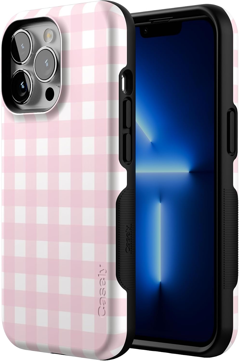 Casely iPhone 13 Pro Case | Sunday Best | Pink Gingham | Bold Protective Design | Compatible with MagSafe