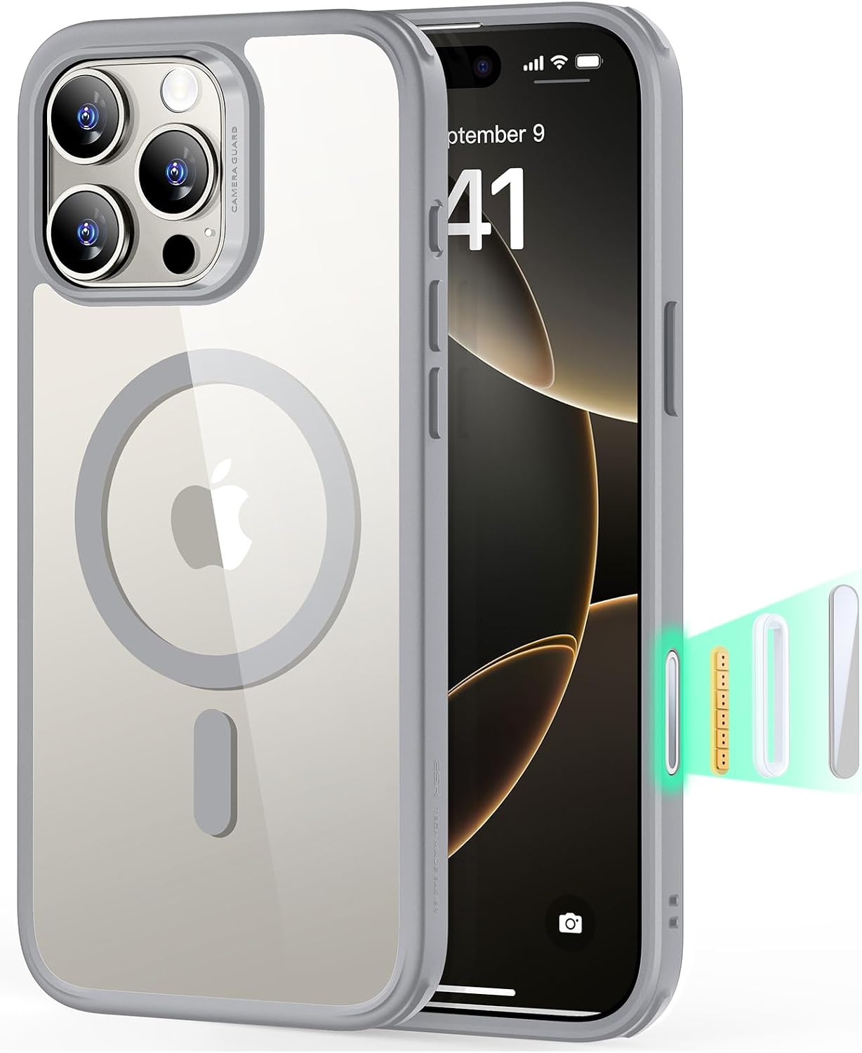 61OeTMvU4kL._AC_SL1500_ ESR for iPhone 16 Pro Max Case, Camera Control Cover, Compatible with MagSafe, Shockproof Military-Grade Protection, Magnetic Phone Case for iPhone 16 Pro Max, Classic Hybrid Case, Clear Grey