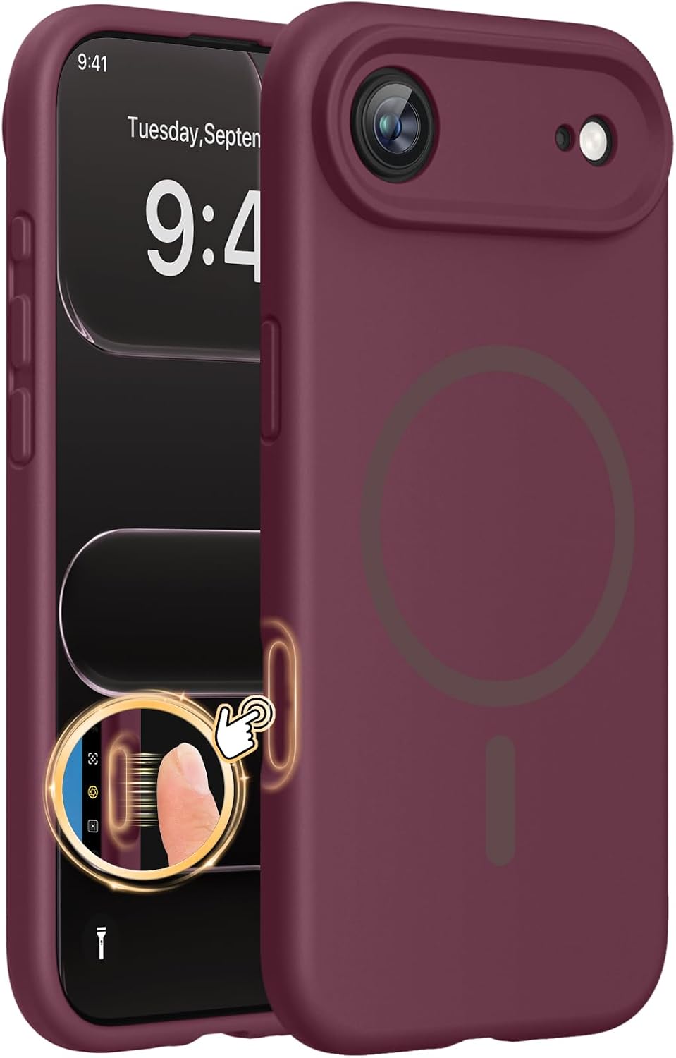 61OnXgUSTkL._AC_SL1500_ Miracase Magnetic for iPhone Air Case, Compatible with MagSafe, Integrated Silicone Camera Control Cover, 3.0mm Thicken Shockproof Drop Protection Phone Case for 17 Air,Wine Red