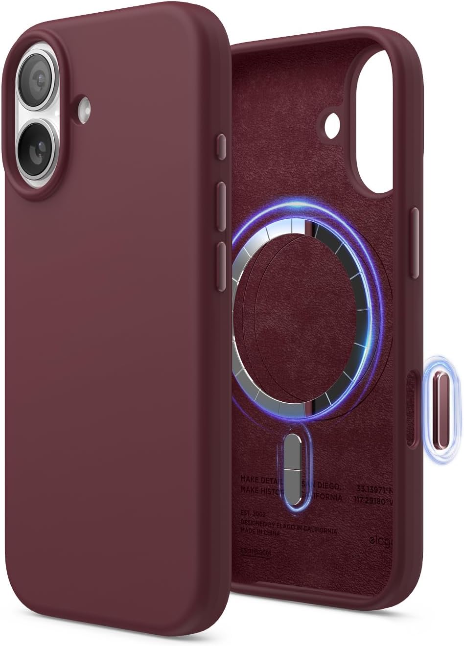 61Ozv3un3WL._AC_SL1500_ elago for iPhone 17 Case, Premium Magnetic Silicone Case, Compatible with MagSafe, Liquid Silicone Material, Protective Cover, Shockproof, Slim Phone, 6.3 inch (Burgundy)