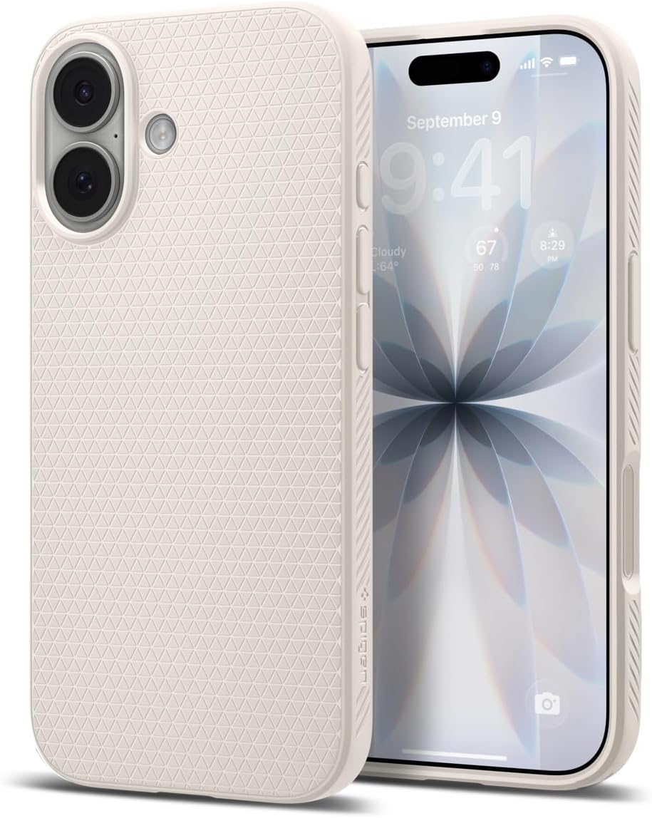 Spigen for iPhone 17 Case, Liquid Air [TPU Covered Camera Control] [No Magnet Ring] [Military-Grade Protection] - Natural Titanium