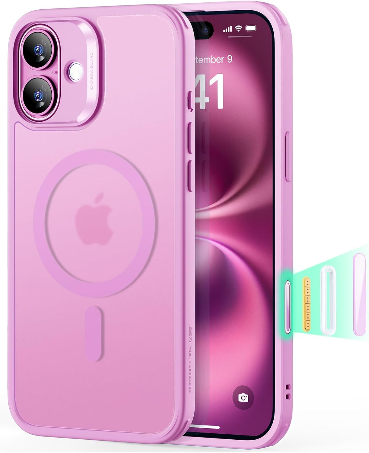 61PWvQ0JMiL._AC_SL1500_ ESR for iPhone 16 Plus Case, Camera Control Cover, Compatible with MagSafe, Shockproof Military-Grade Protection, Magnetic Phone Case for iPhone 16 Plus Case, Classic Hybrid Case, Frosted Pink