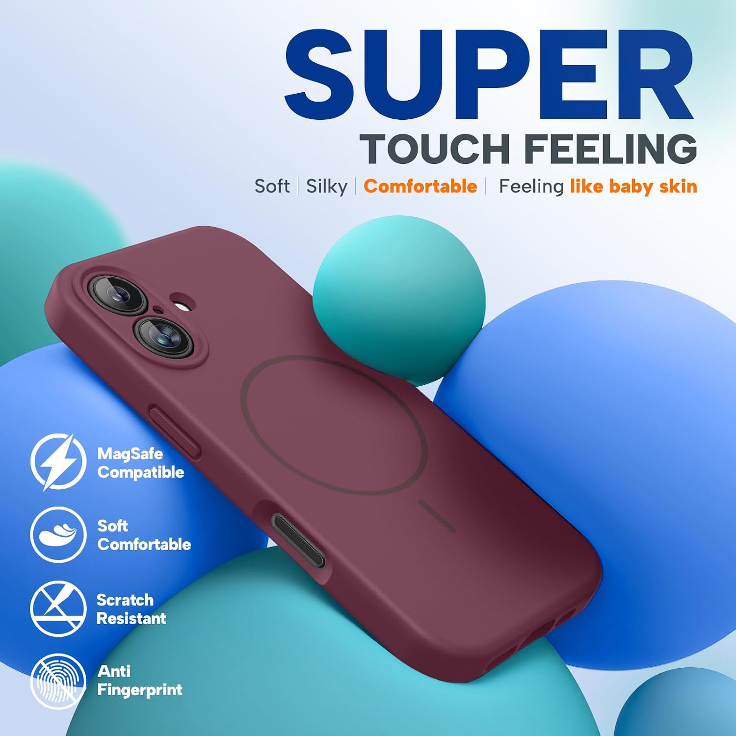 Miracase Compatible with iPhone 16 Case, [Soft Anti-Scratch Microfiber Lining], Compatible with MagSafe, Liquid Silicone Case Shockproof Drop Protection Phone Case for 16,Wine Red