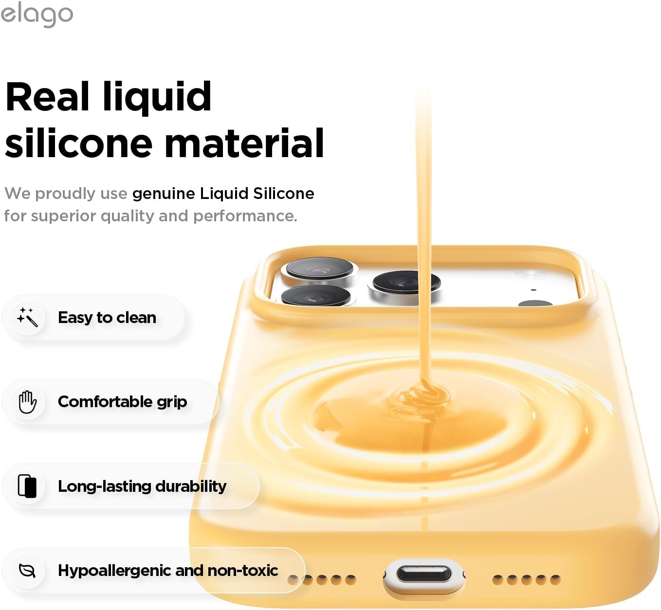 elago for iPhone 17 Pro Case, Premium Magnetic Silicone Case, Compatible with MagSafe, Liquid Silicone Material, Protective Cover, Shockproof, Slim Phone, 6.3 inch (Sunshine)