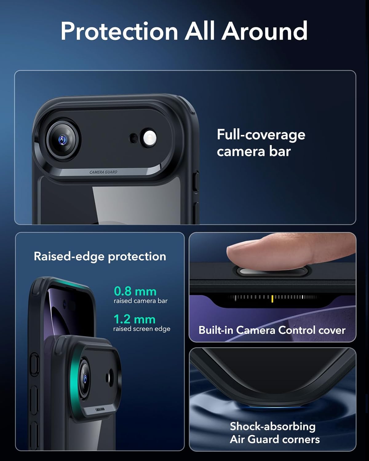 61QNadWDcML._AC_SL1500_ ESR for iPhone Air Case, Camera Control Cover, Compatible with MagSafe, Shockproof Military-Grade Protection, Magnetic Phone Case for iPhone Air, Classic Hybrid Case, Clear Black