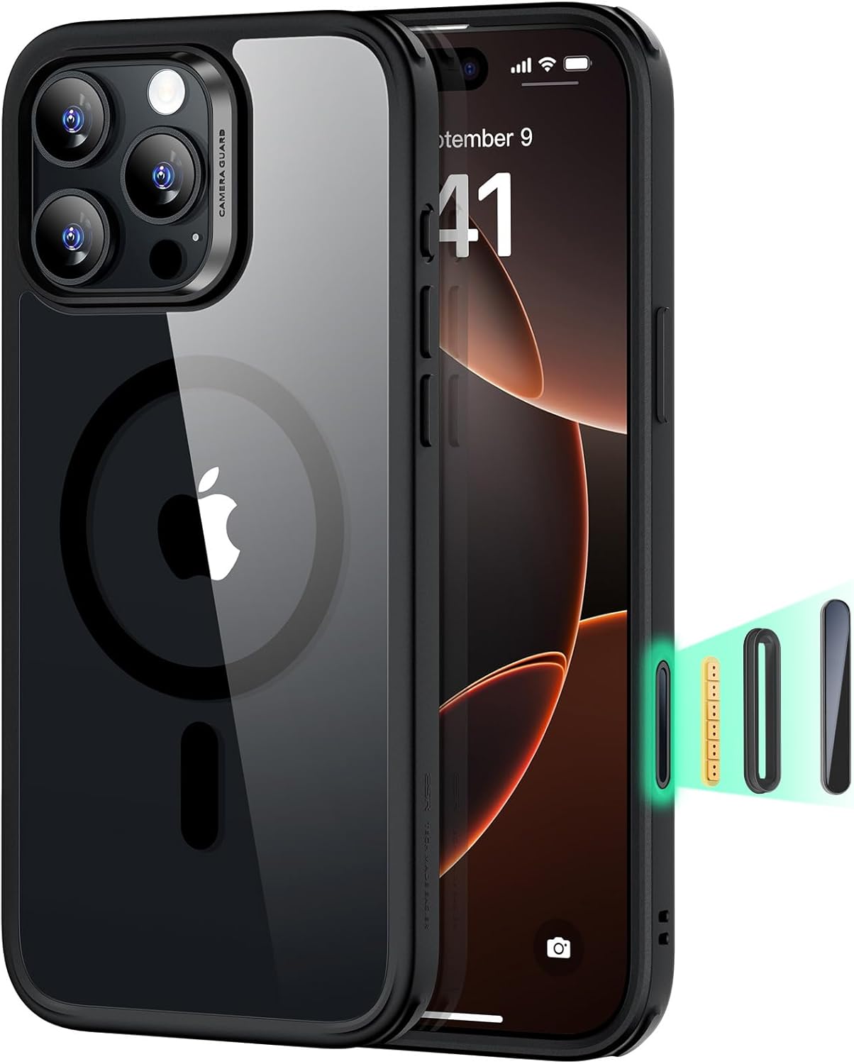 61QnGMYPUsL._AC_SL1500_ ESR for iPhone 16 Pro Case, Camera Control Cover, Compatible with MagSafe, Shockproof Military-Grade Protection, Magnetic Phone Case for iPhone 16 Pro, Classic Hybrid Case, Clear Black