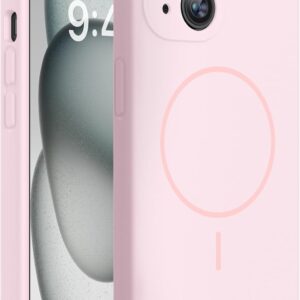 Miracase Magnetic for iPhone 15 Plus Case, [Soft Anti-Scratch Microfiber Lining], Compatible with MagSafe, Liquid Silicone Shockproof Drop Protection Phone Case for 15 Plus, Sand Pink