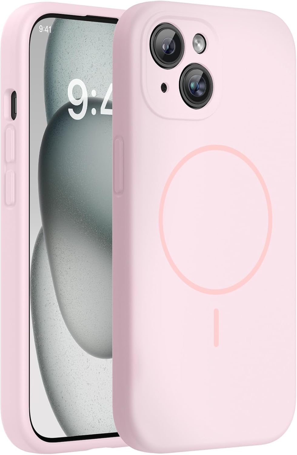 Miracase Magnetic for iPhone 15 Plus Case, [Soft Anti-Scratch Microfiber Lining], Compatible with MagSafe, Liquid Silicone Shockproof Drop Protection Phone Case for 15 Plus, Sand Pink