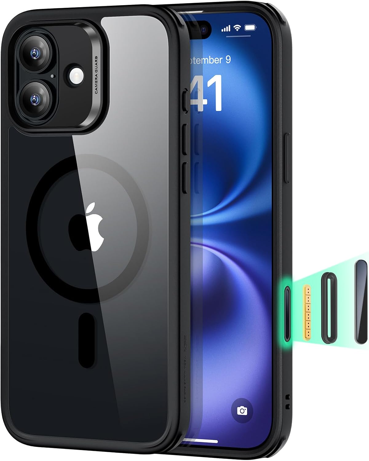 61R1AMpFDjL._AC_SL1500_ ESR for iPhone 16 Plus Case, Camera Control Cover, Compatible with MagSafe, Shockproof Military-Grade Protection, Magnetic Phone Case for iPhone 16 Plus, Classic Hybrid Case, Clear Black
