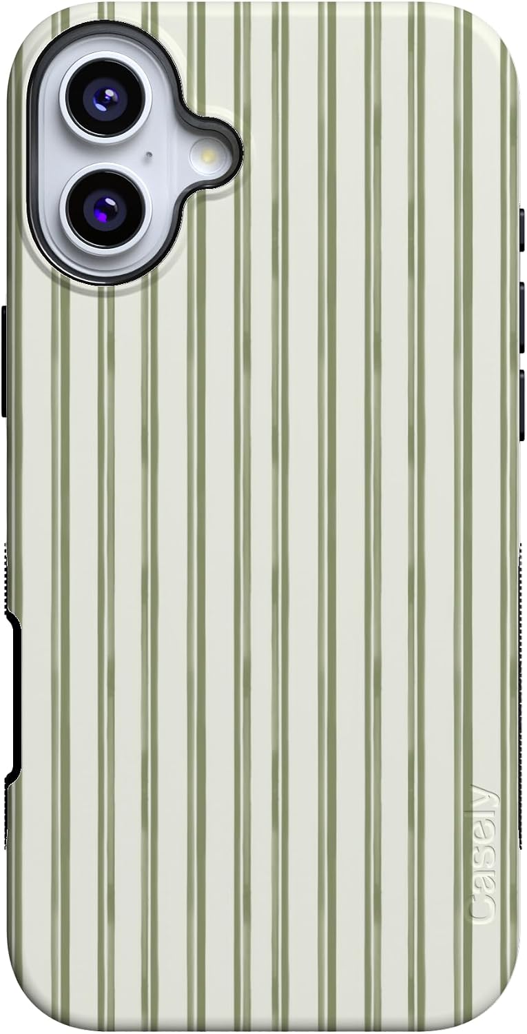 61RDQr60rsL._AC_SL1500_ Casely iPhone 16 Case | Linen Stripe | The Boyfriend Collection | Bold Protective Design | Compatible with MagSafe