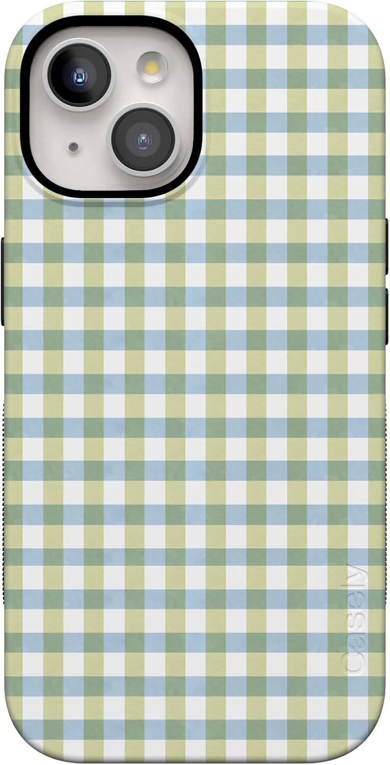 61RN1SfXcnL._AC_SL1500_ Casely iPhone 15 Case | Pastel Picnic | Blue & Green Gingham | Bold Protective Design | Compatible with MagSafe