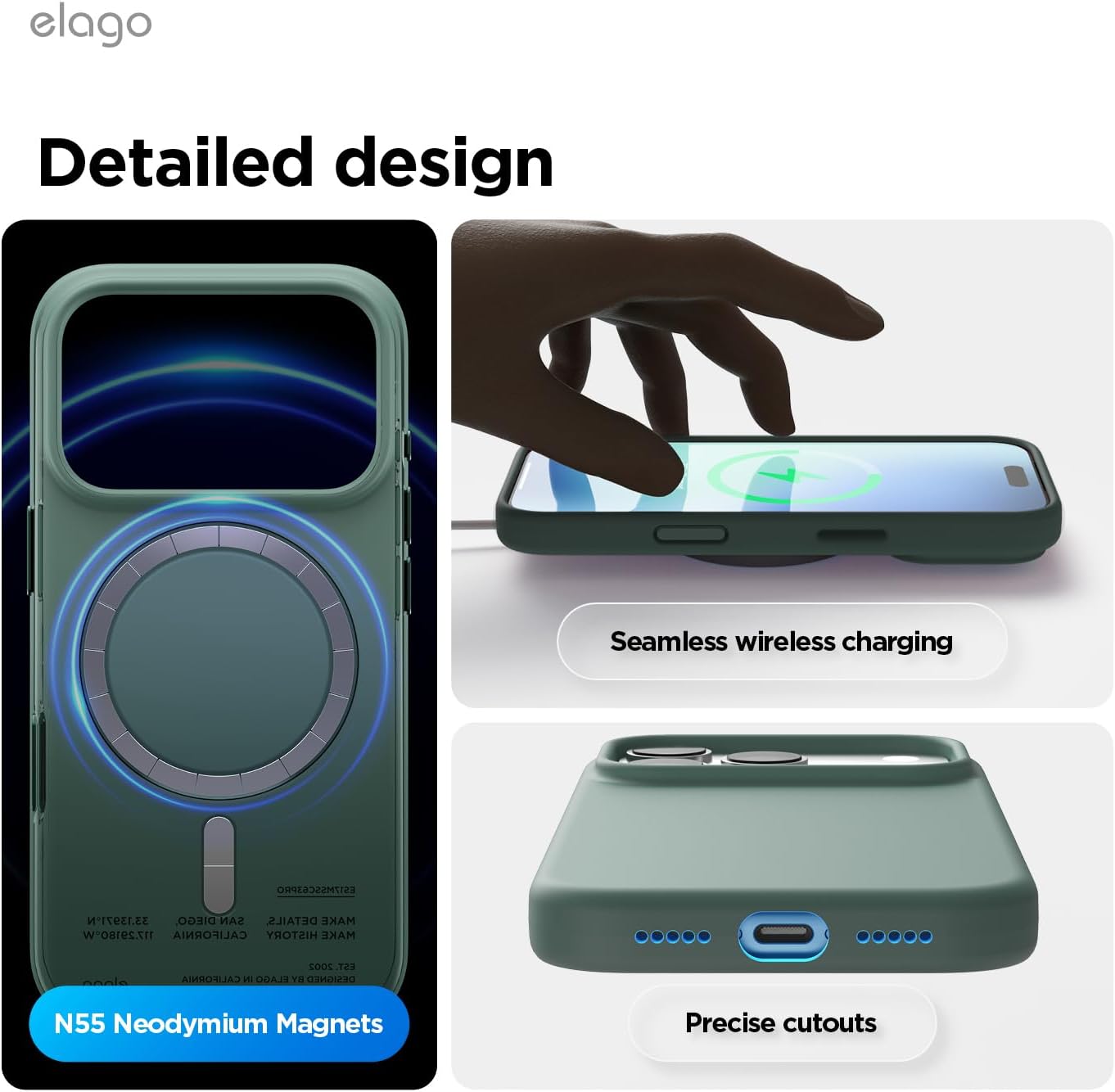 elago for iPhone 17 Pro Case, Premium Magnetic Silicone Case, Compatible with MagSafe, Liquid Silicone Material, Protective Cover, Shockproof, Slim Phone, 6.3 inch (Midnight Green)