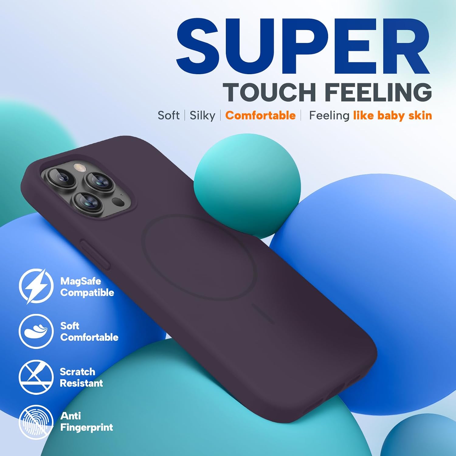 Miracase Magnetic for iPhone 12 Pro Max Case, [Soft Anti-Scratch Microfiber Lining], Compatible with MagSafe, Liquid Silicone Case Shockproof Drop Protection Phone Case for 12 ProMax,Dark Purple