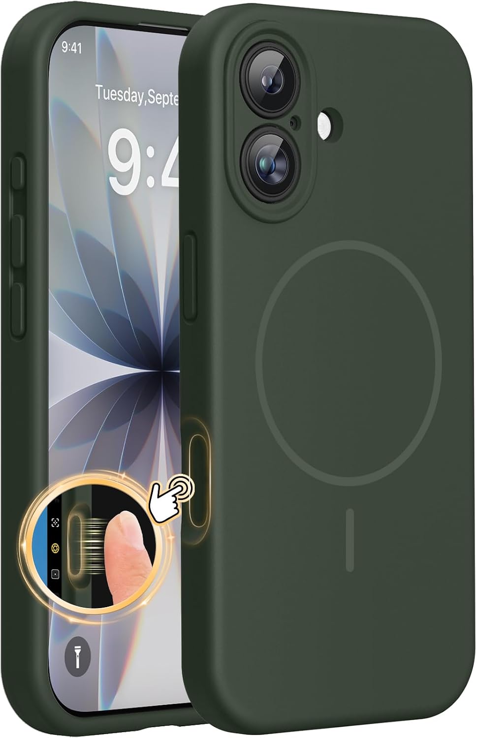 61Rf1jIL-yL._AC_SL1500_ Miracase Magnetic for iPhone 17 Case, Compatible with MagSafe, Integrated Silicone Camera Control Cover, 3.0mm Thicken Shockproof Drop Protection Phone Case for 17,Dark Green