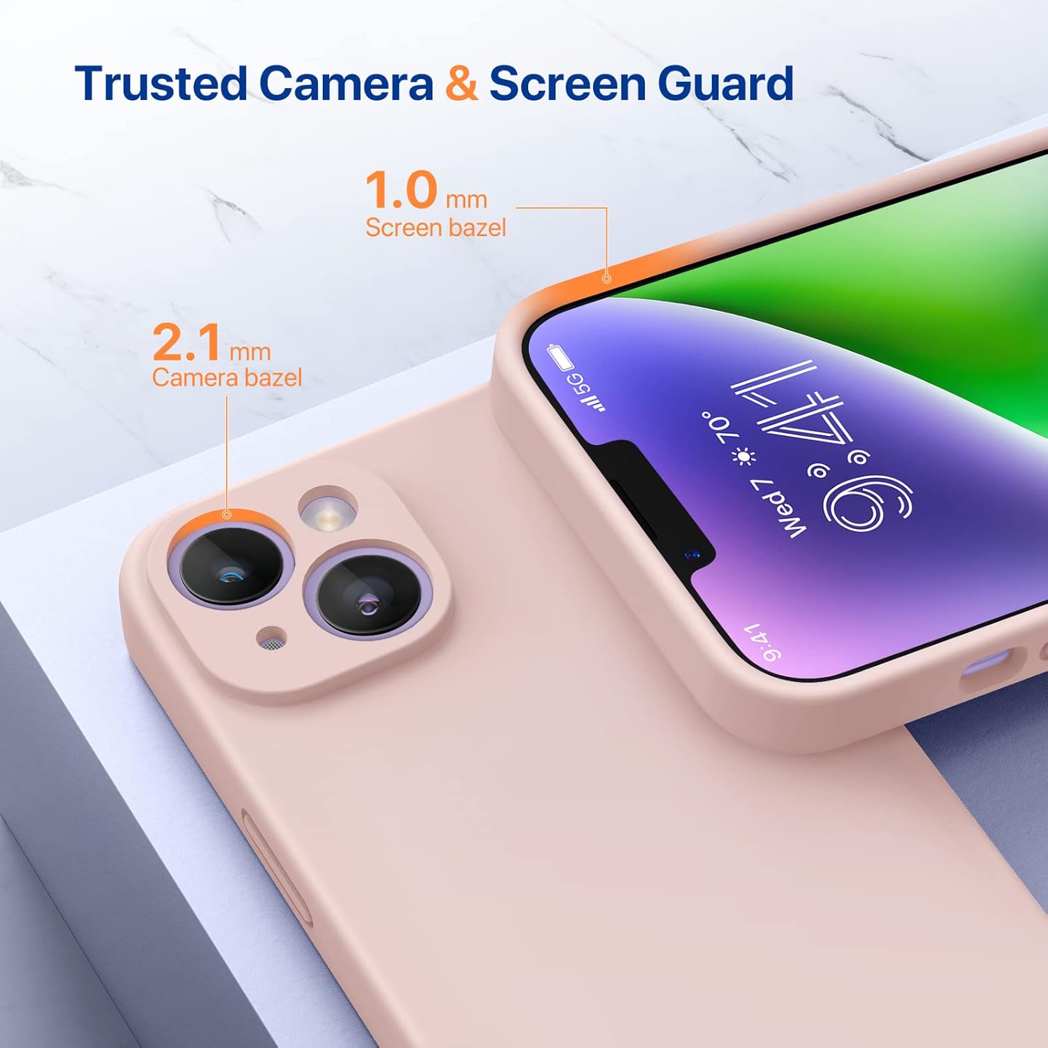 Miracase Designed for iPhone 14 Case, [Upgraded Enhanced Camera Protection], Shockproof Liquid Silicone Case with Microfiber Lining, 6.1 inch, Sand Pink