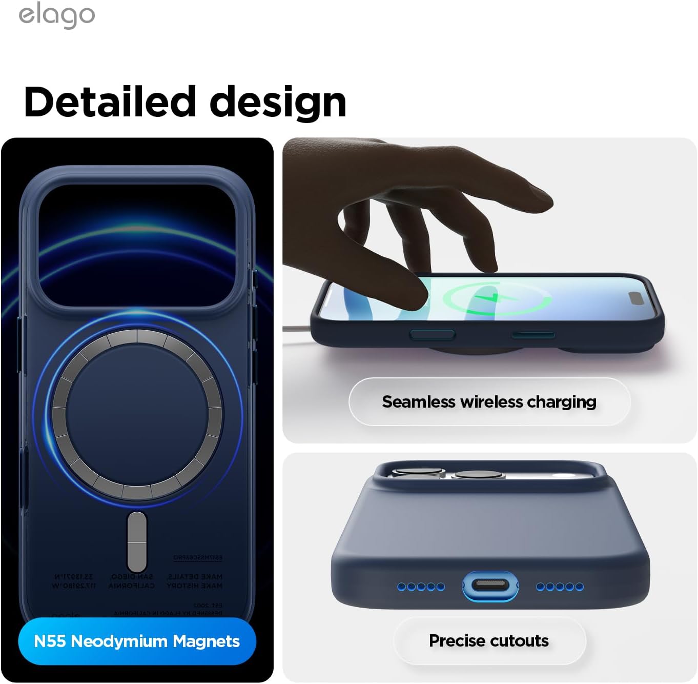 elago for iPhone 17 Pro Case, Premium Magnetic Silicone Case, Compatible with MagSafe, Liquid Silicone Material, Protective Cover, Shockproof, Slim Phone, 6.3 inch (Jean Indigo)