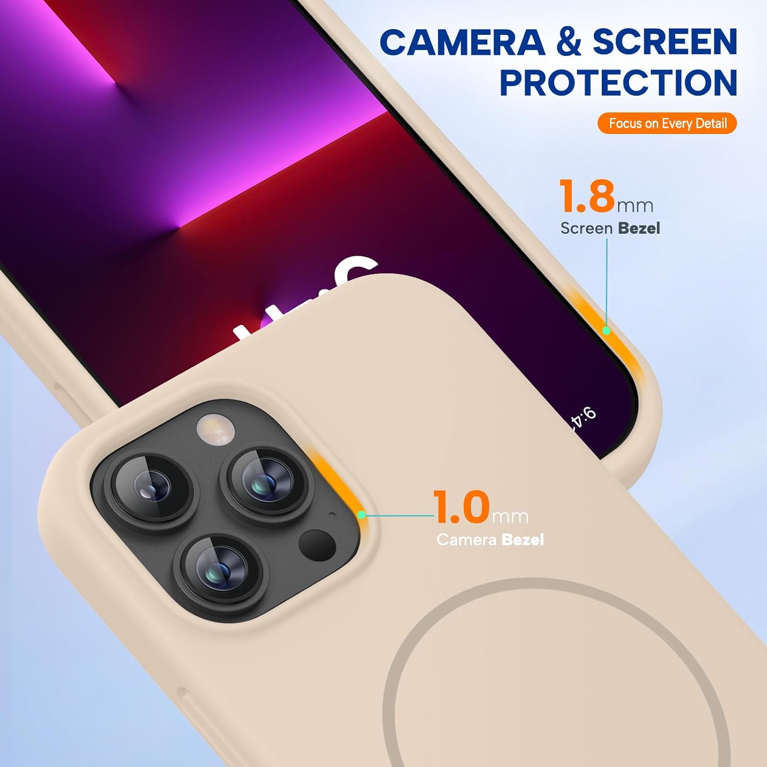Miracase Magnetic for iPhone 13 Pro Case, [Soft Anti-Scratch Microfiber Lining], Compatible with MagSafe, Liquid Silicone Shockproof Drop Protection Phone Case for 13 Pro, Sand