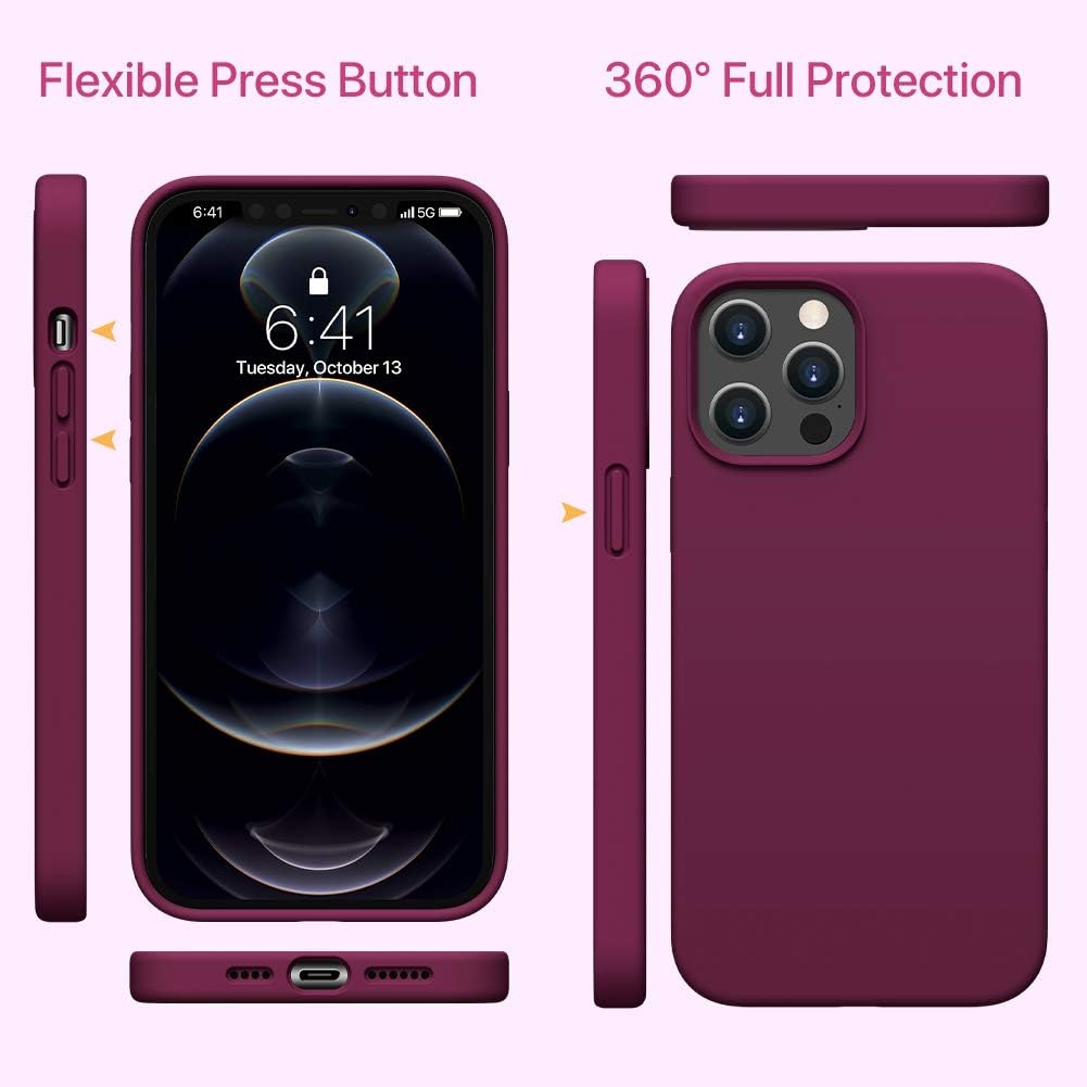 Miracase Compatible with iPhone 12 Pro Max Case, [Soft Anti-Scratch Microfiber Lining], Liquid Silicone Case Gel Rubber Shockproof Drop Protection Phone Case for 12 Pro Max, Wine Red