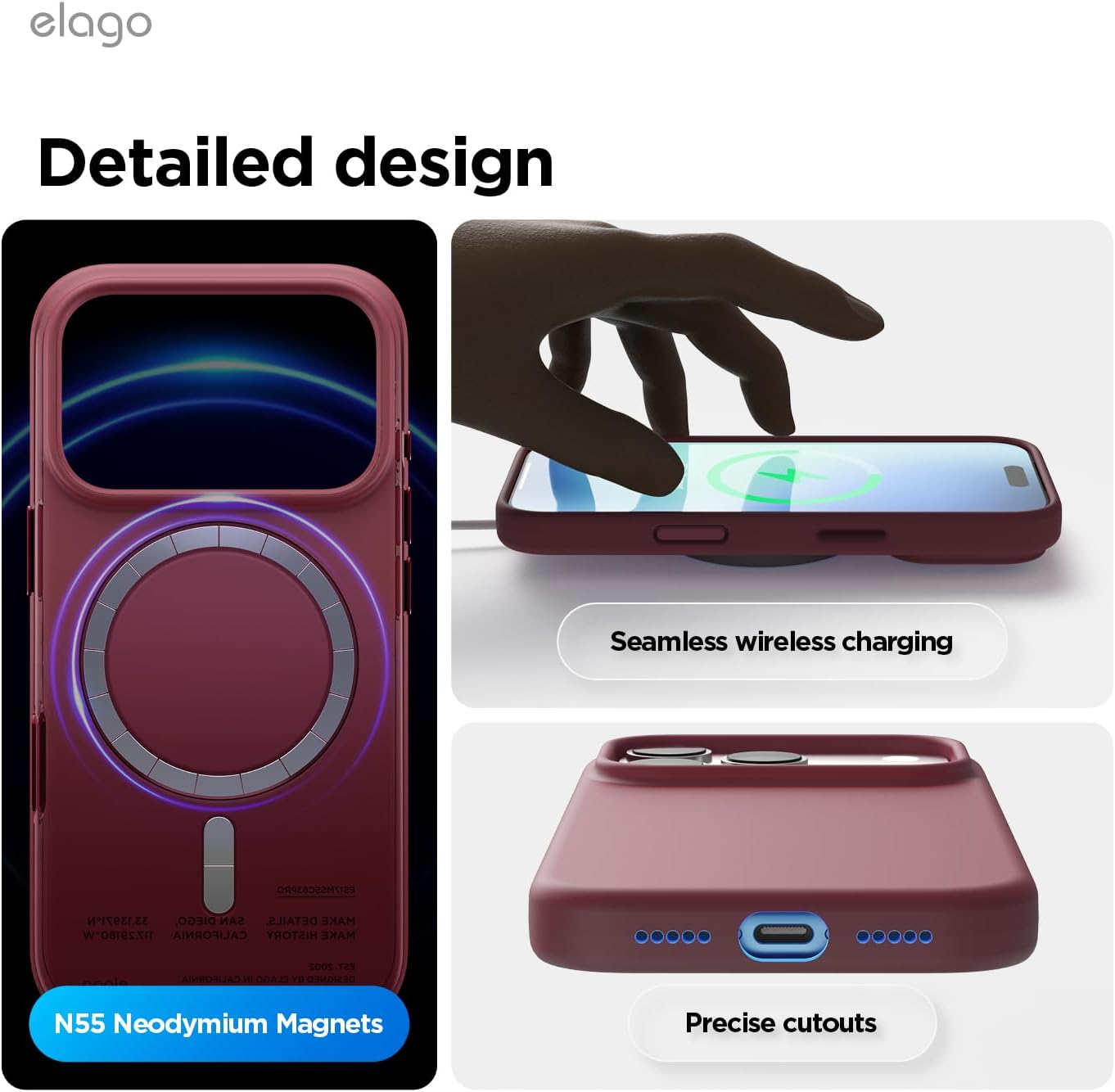 elago for iPhone 17 Pro Case, Premium Magnetic Silicone Case, Compatible with MagSafe, Liquid Silicone Material, Protective Cover, Shockproof, Slim Phone, 6.3 inch (Burgundy)
