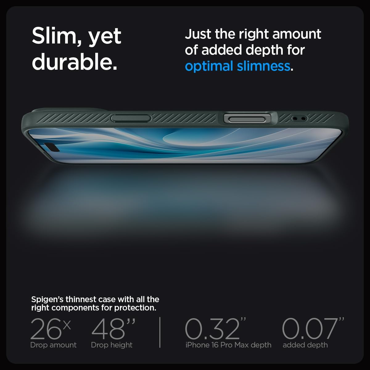 Spigen Liquid Air Designed for iPhone 16 Pro Max Case [NOT Compatible with MagSafe], [Military-Grade Protection] - Abyss Green
