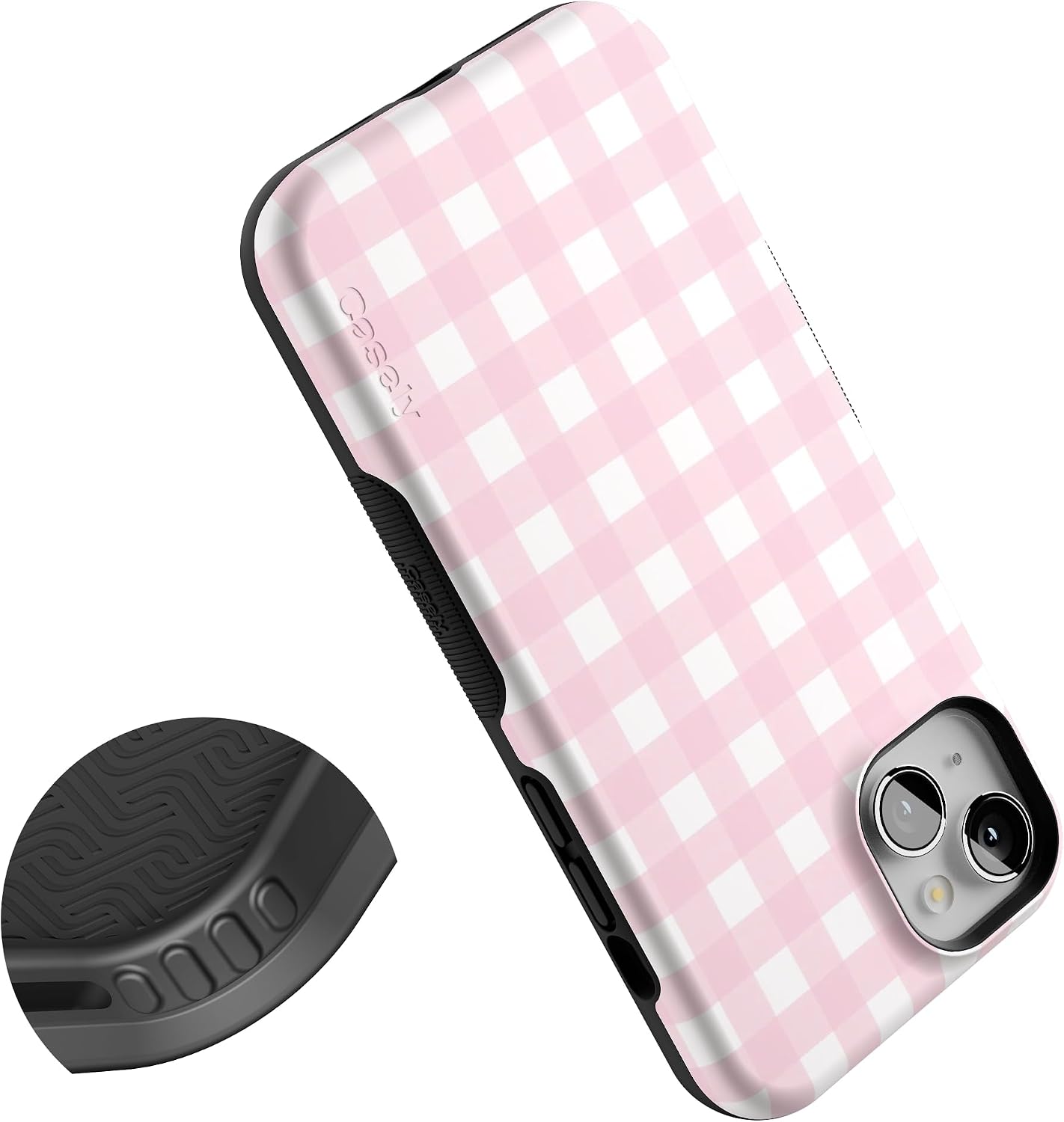 61SutzFFNGL._AC_SL1500_ Casely iPhone 15 Plus Case | Pink Plaid | Sunday Best | Bold Protective Design | Compatible with MagSafe