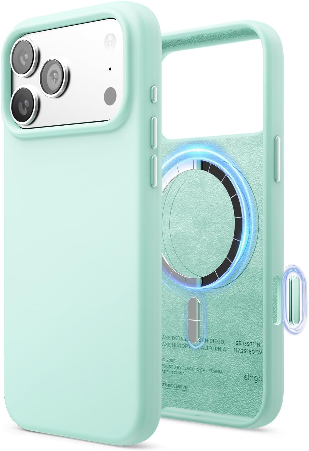 61SwsIaXcHL._AC_SL1500_ elago for iPhone 17 Pro Max Case, Premium Magnetic Silicone Case, Compatible with MagSafe, Liquid Silicone Material, Protective Cover, Shockproof, Slim Phone, 6.9 inch (Aqua Sky)