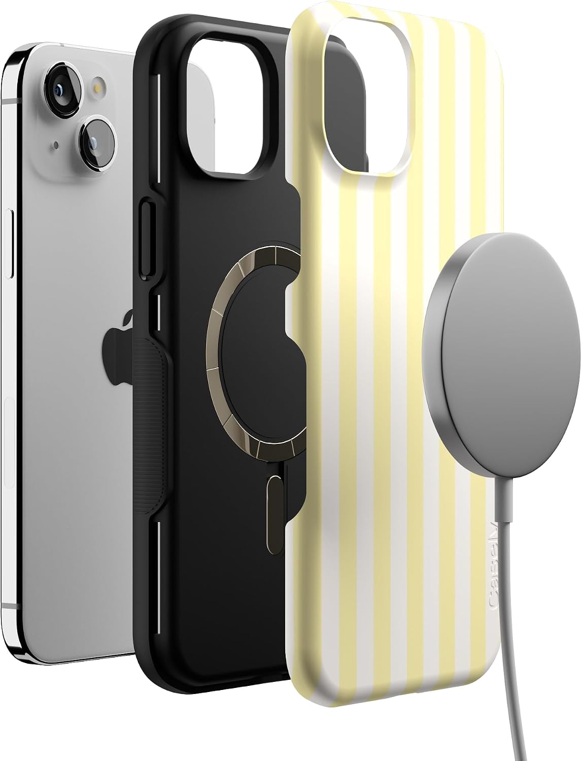 61T47IdY7RL._AC_SL1500_ Casely iPhone 15 Case | Butter Yellow Stripes | Sunday Best | Bold Protective Design | Compatible with MagSafe