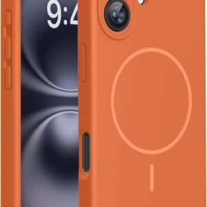 Compatible with iPhone 16 Case, [Soft Anti-Scratch Microfiber Lining], Compatible with MagSafe, Liquid Silicone Case Shockproof Drop Protection Phone Case for 16,Orange