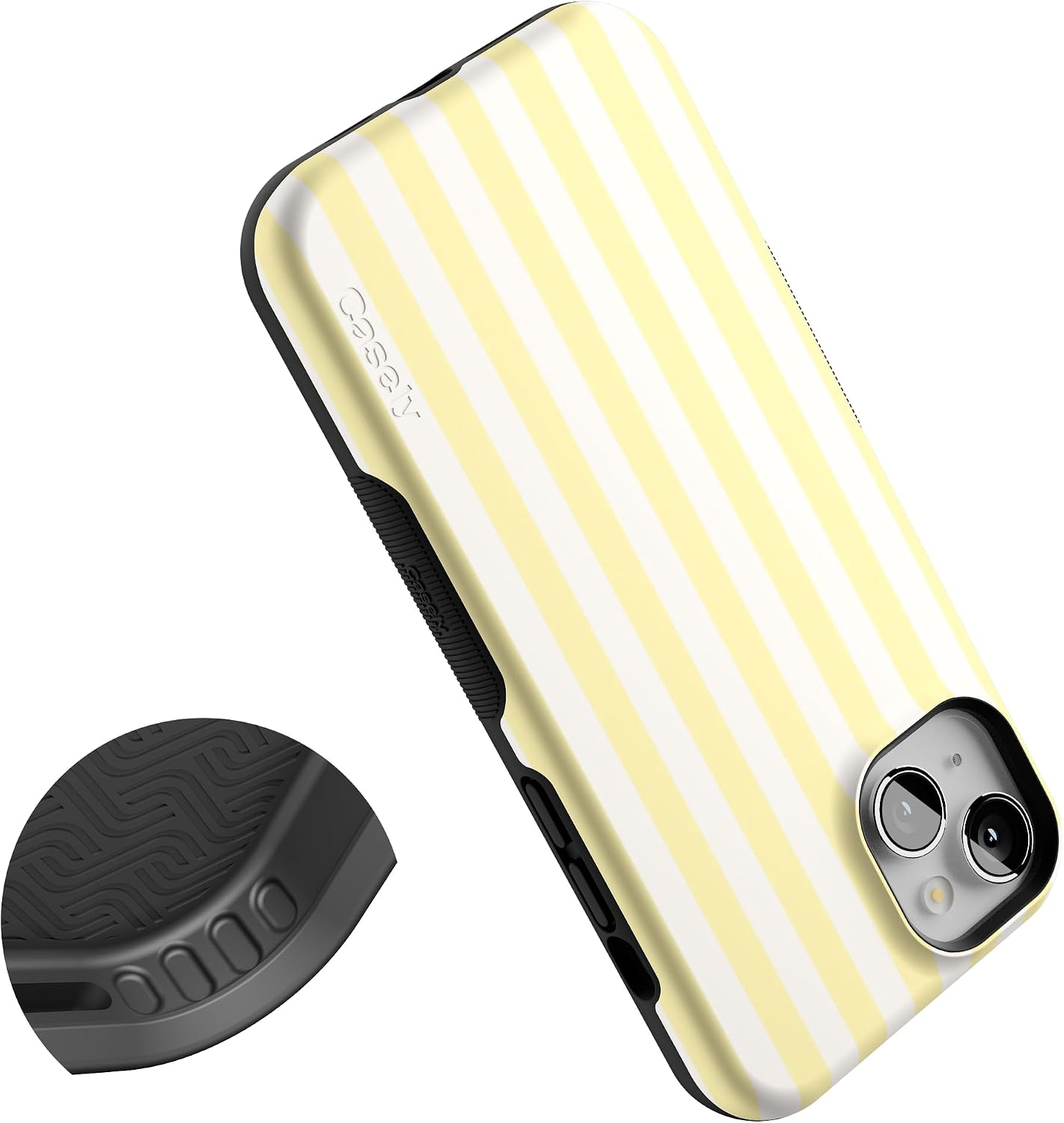 61TREtj2a2L._AC_SL1500_ Casely iPhone 15 Case | Butter Yellow Stripes | Sunday Best | Bold Protective Design | Compatible with MagSafe